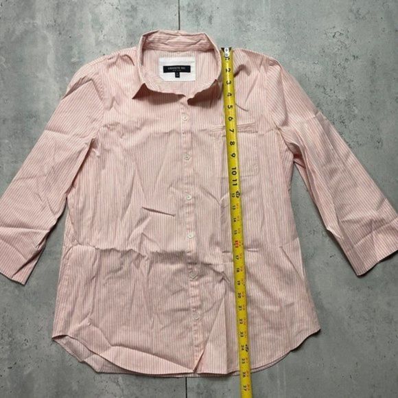 Lafayette 148 Orange White Striped 3/4 Sleeve Button Front Stretch Shirt Sz S‎ - Picture 6 of 7